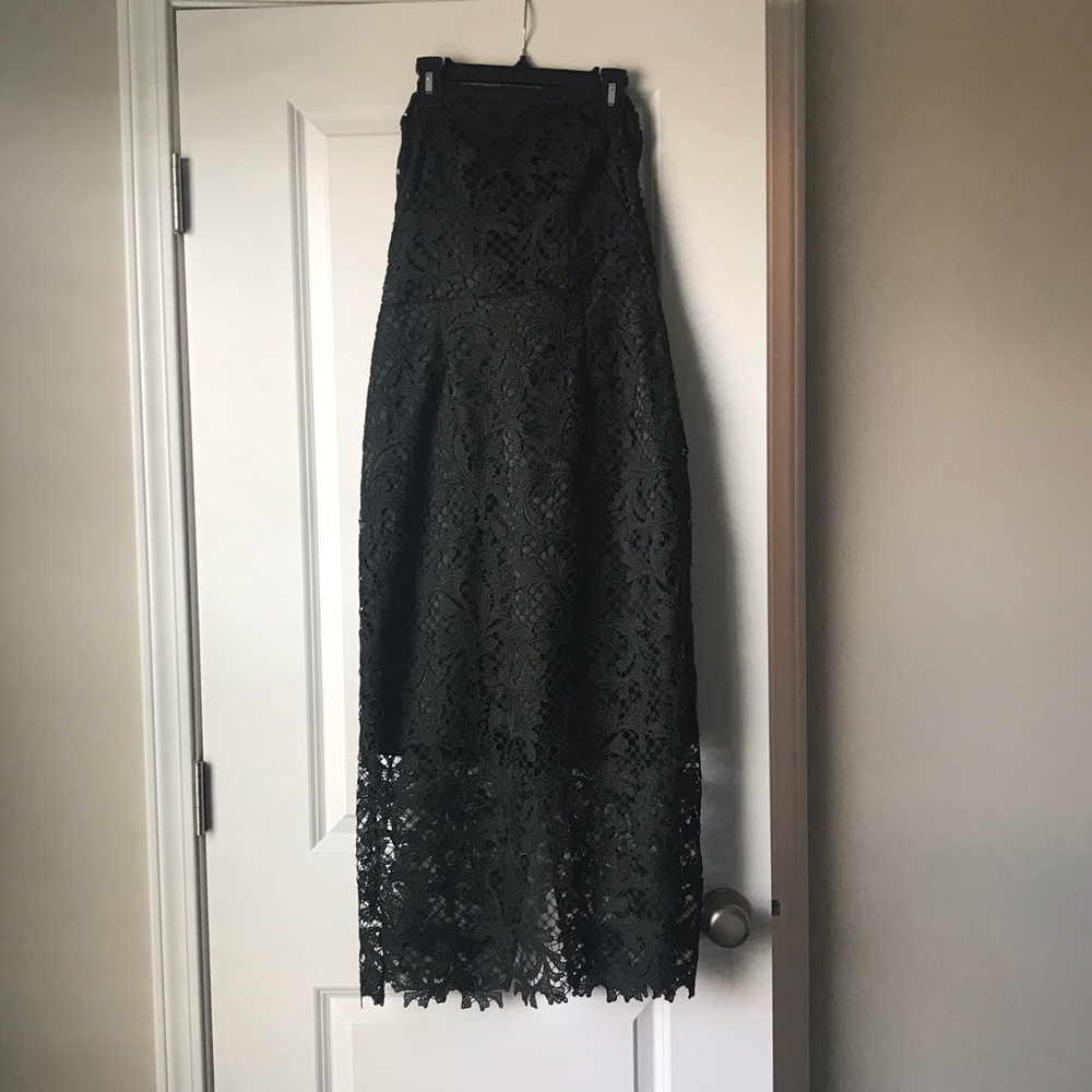 Strapless olive lace top shop dress